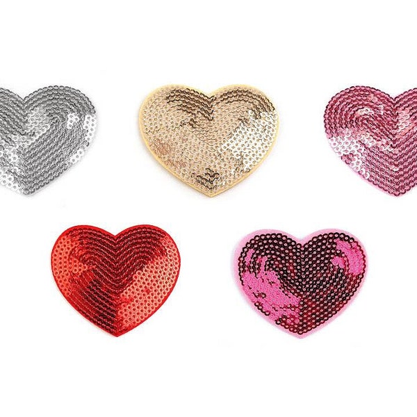 5 patchs thermocollants coeur avec sequins 5 cm / Nombreux coloris / patch coeur paillettes à appliquer au fer