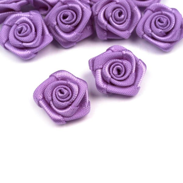 10 mini roses satin 15mm / Nombreux coloris / Fleurs en ruban de satin, petites roses tissu décoration mariage, appliqués fleurs