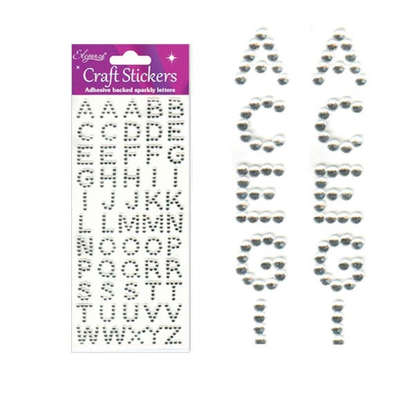 2 Sheets of Alphabet Stickers, Self-adhesive Pearls or Rhinestones, Letters  or Numbers 