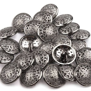 10 boutons métal ciselé / 18-22-25mm / or argent ou noir / Motif filigrane métal découpé, boucle au dos, boutons ronds metal Noir