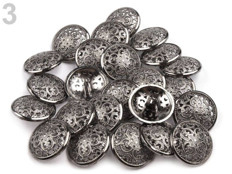 10 boutons métal ciselé / 18-22-25mm / or argent ou noir / Motif filigrane métal découpé, boucle au dos, boutons ronds metal Noir