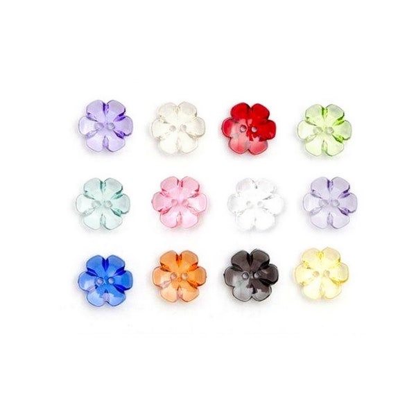 10 boutons cristal fleurs transparents 13mm / Nombreux coloris / Boutons fleurs en plastique transparent, boutons fantaisie, boutons fille