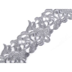 Galon dentelle guipure 75mm / Nombreux coloris / Large galon dentelle brodée, broderie dentelle blanche mariage, large ruban dentelle noire Gris