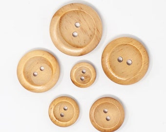 4 boutons bois  2 trous 23, 25 ou 35 mm  / gros boutons en bois naturel
