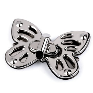 Fermoir de sac papillon pivotant métal argent / Fermoir de sac, fermeture besace ou cartable, fermoir pivotant tourniquet, fermoir à tourner