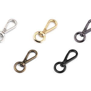 2 moschettoni metallici girevoli per cinturino 12mm / argento, oro, bronzo, chiusura nera / metallo, gancio girevole