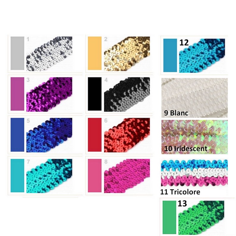 String Sequin Color Chart Elastic Sequins Ribbon 45mm / Many Colors / Elastic Sequins for Suits ...