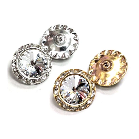 2 Jewel Buttons Crystal 12 Or 16mm Gold Silver Jewel Etsy
