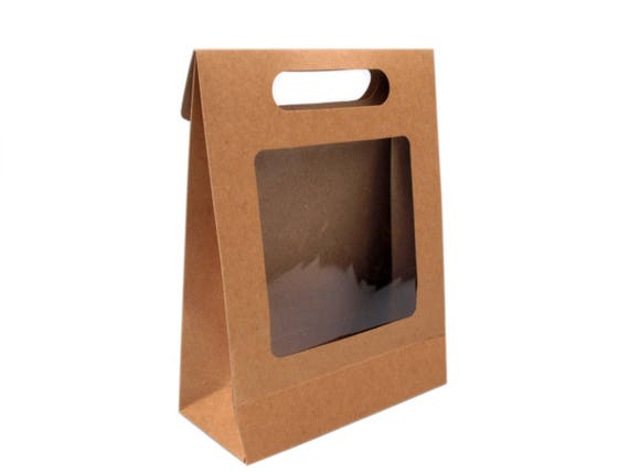 Natural Paper Bag With Clear Window and Handle 21cm / - Etsy