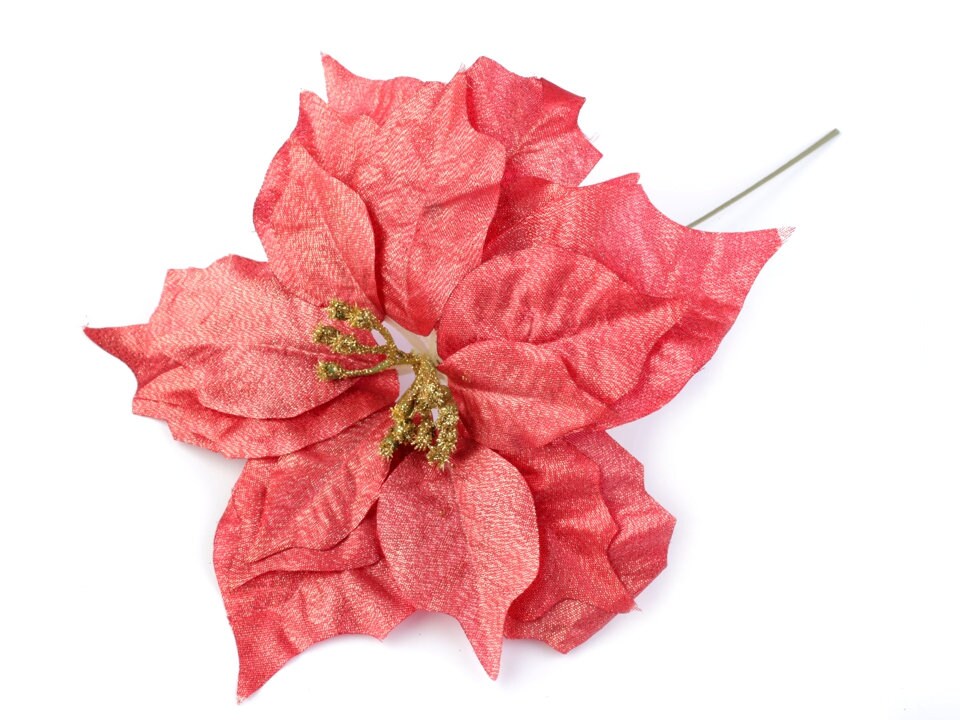 Fleur de Noël Poinsettia 24cm/Rouge Clair et Lurex Or Grosse Fleur Pour Décoration Noël, Couronnes L