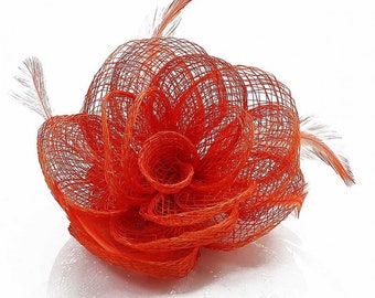 Grosse fleur en sisal 16cm  / orange ou violet / Bibi fascinateur, broche fleur, fleur cheveux, coiffure mariage