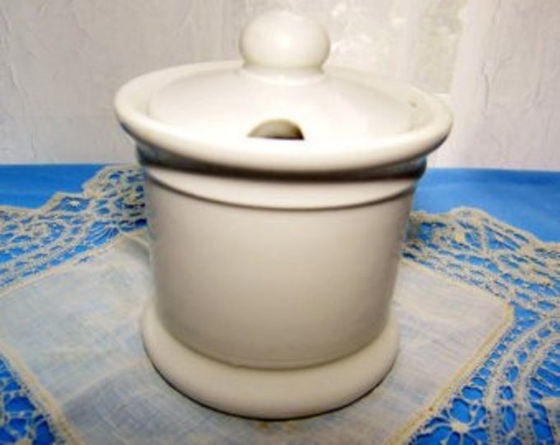 White Ironstone Jar With Lid Mustard Restaurant China Etsy