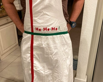 Vintage Christmas apron hand embroidered on canvas midcentury farmhouse kitsch hostess gift bartender cheer
