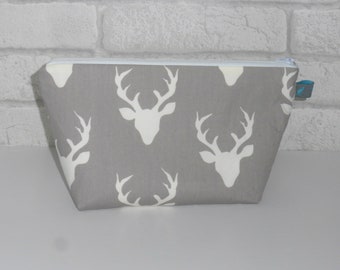 Grey & White Stag Makeup Bag Cosmetic Zipper Pouch