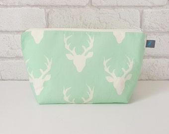 Mint & Cream Stag Cosmetic Bag, waterproof lining