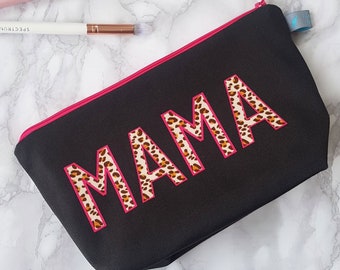 Trendy Black Pink Animal Print MAMA cosmetic bag