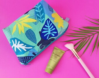 Tropical leaf print cosmetic bag