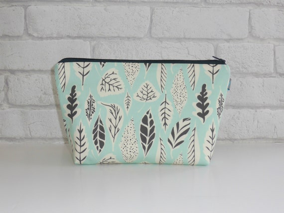 Leaf print makeup bag / cosmetic bag, with waterproof lining