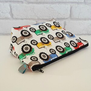 Waterproof Wash Bag Boys Travel Pouch Tractor Pattern Design Cotton Fabric Exterior Wipeable Interior Lining Zipper Case School Trips Camping Adventure Kid Bathroom Organizer Farm Themed Toiletry Storage Practical Travel Essential Child