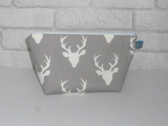 Grey & White Stag Makeup Bag Cosmetic Zipper Pouch