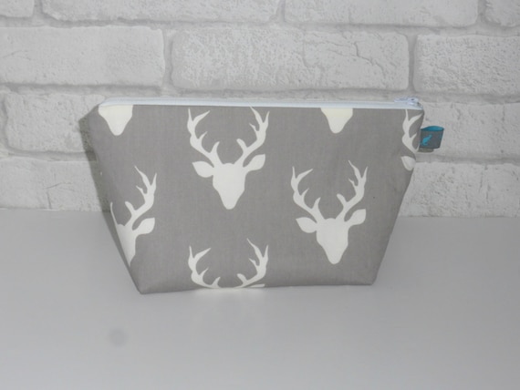 Grey & White Stag Makeup Bag Cosmetic Zipper Pouch