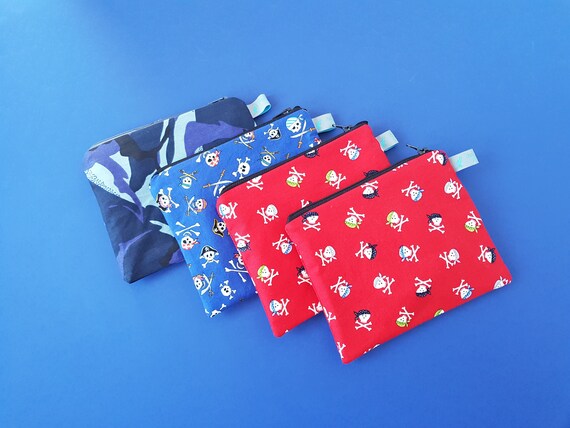 Fun Boys Blue Camo / Red Pirate Small Zipper Pouch