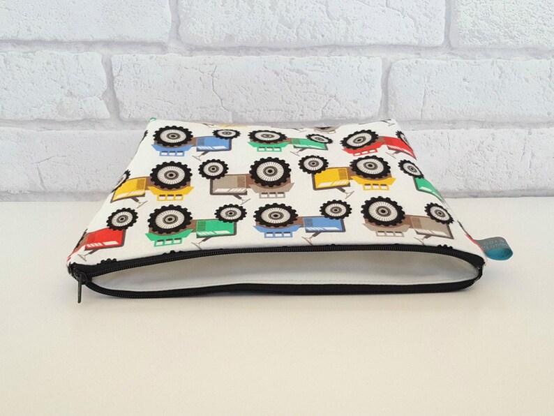 Farm Themed Toiletry Bag Boys Tractor Design Waterproof Travel Pouch Zipper Closure Cotton Exterior Wipe Clean Interior Child Bathroom Storage School Camp Essential Kid Washbag Colorful Pattern Quality Construction Hidden Seams Practical