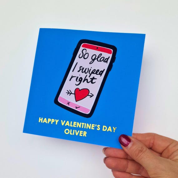So Glad I Swiped Right Valentine Greeting Card - Blue/Gold