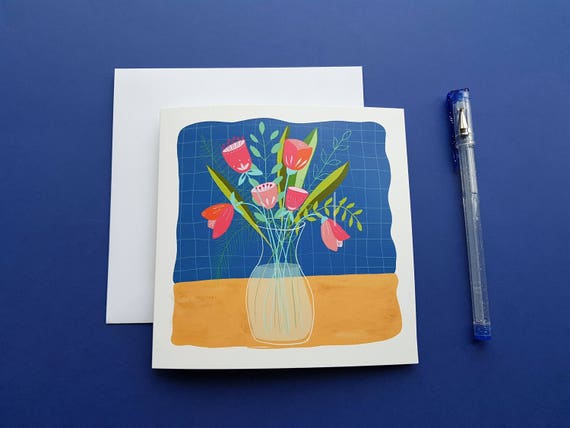 FLORAL GREETING CARD - Digital Illustration of Vase of Flowers