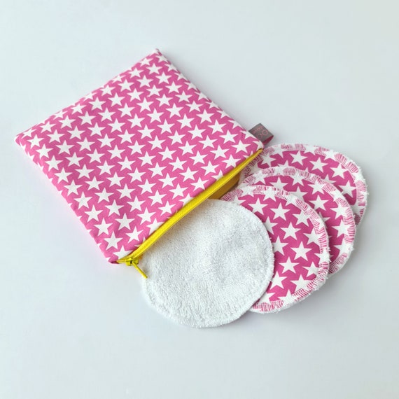 Pink Star Cosmetic Bag Pouch + 4 Reusable Washable Makeup Remover Face Wipes