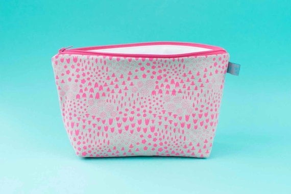 Neon Pink Folk Floral Makeup Bag & Mini Cosmetic Pouch