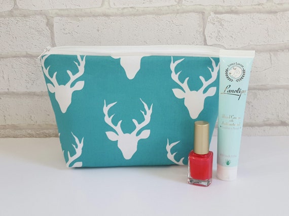 Stag Head Cosmetic Bag in Turquoise, waterproof lining *PRE-ORDER*