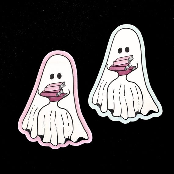 Laminated die cut sticker: Halloween Ghosts with stack of reading books