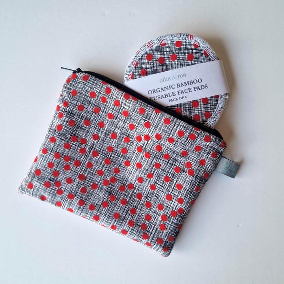 COSMETIC GIFT SET: Monochrome Red Dot Cosmetic Pouch and 4 Makeup remover face roudies