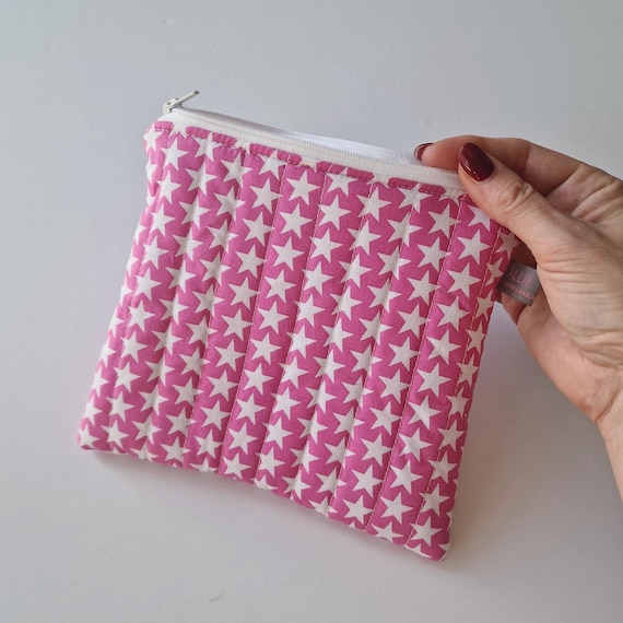 Pink Star Quilted Cosmetic Pouch | Makeup Organiser with waterproof lining