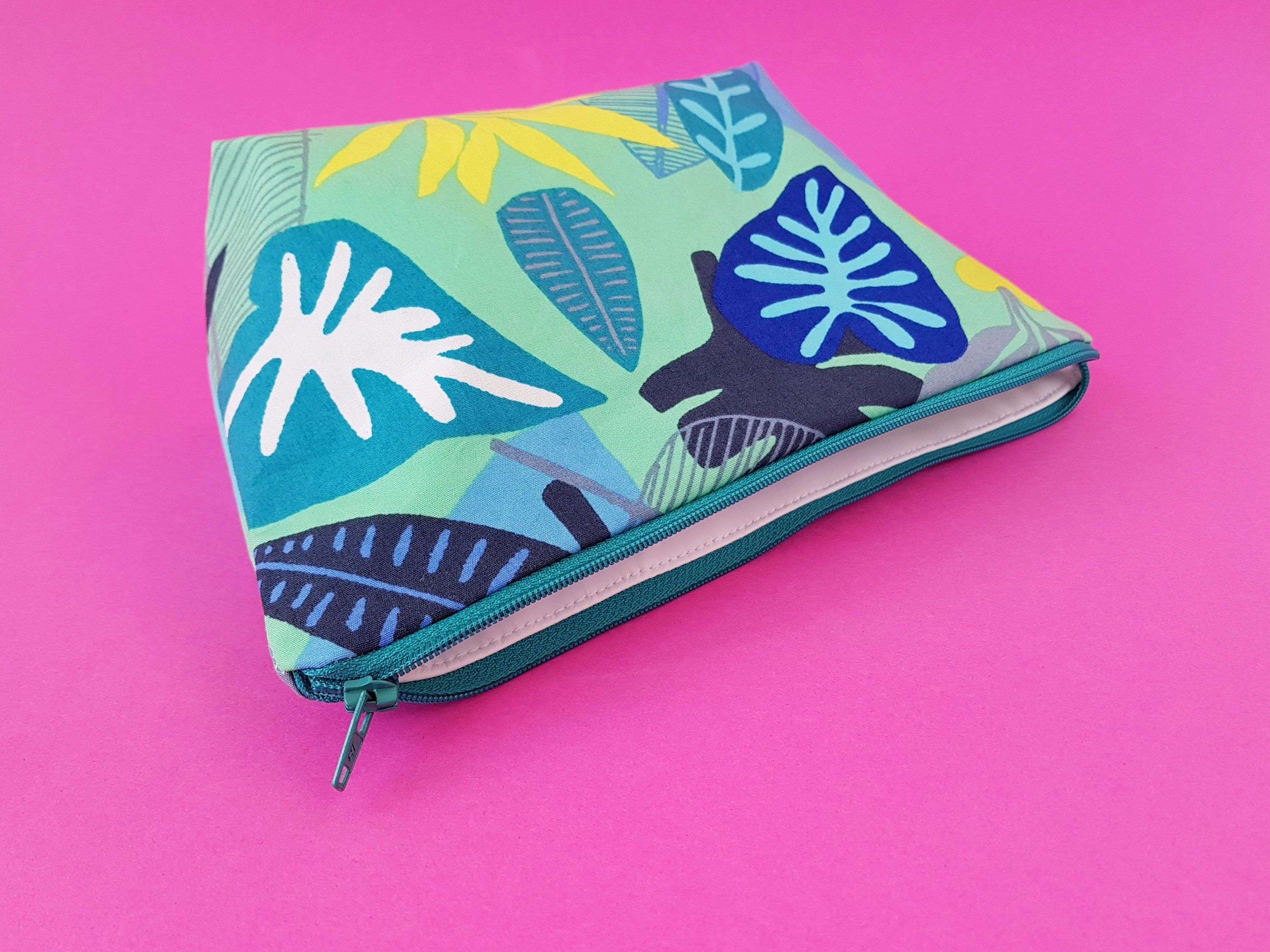 Tropical leaf print cosmetic bag