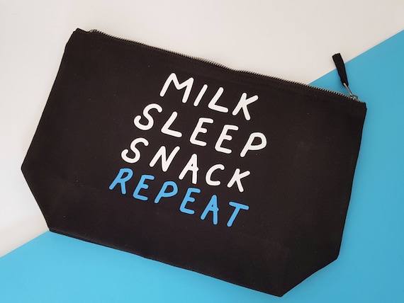Slogan Diaper Nappy Bag New Baby Mum Milk Sleep Snack Repeat - Blue/Pink