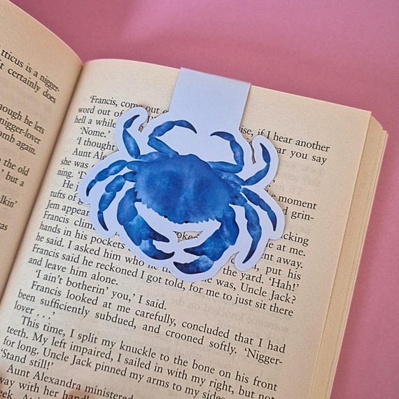Magnetic Bookmark: Blue coastal crab crustacean illustrated book accessory