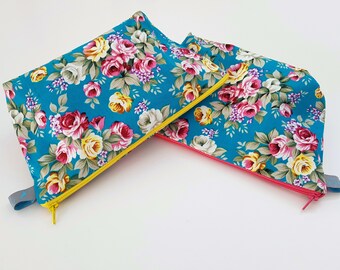 Bright floral cosmetic / wet bag with waterproof lining