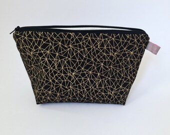 Black & Gold Metallic Abstract Makeup Bag Cosmetic Bag Wet Bag Toiletry Bag