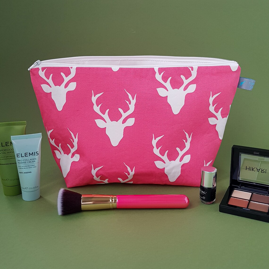 Stag Head Cosmetic Bag in Bright Pink Waterproof Lining Etsy UK