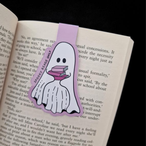Magnetic Bookmark: Spooky Reads Only Halloween Ghost story book accessory (pink)