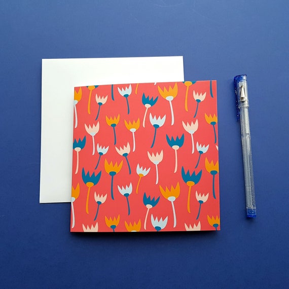 CORAL TULIP CARD, blank greeting card