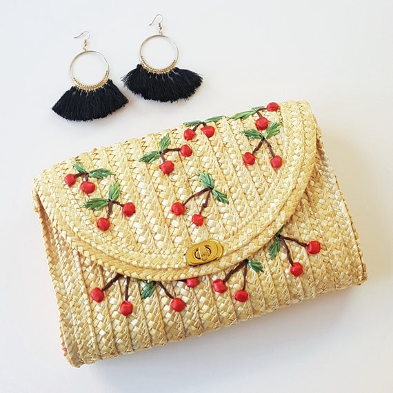 Cherry Straw Clutch Bag