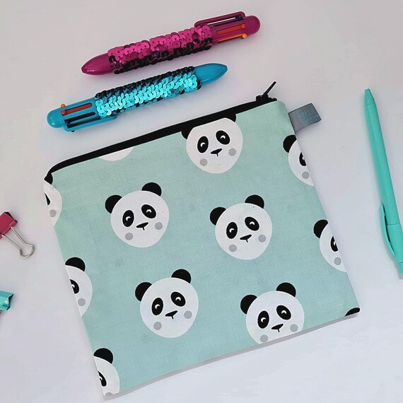 Kids Pencil case in panda bear animal design: 100% cotton, fully lined