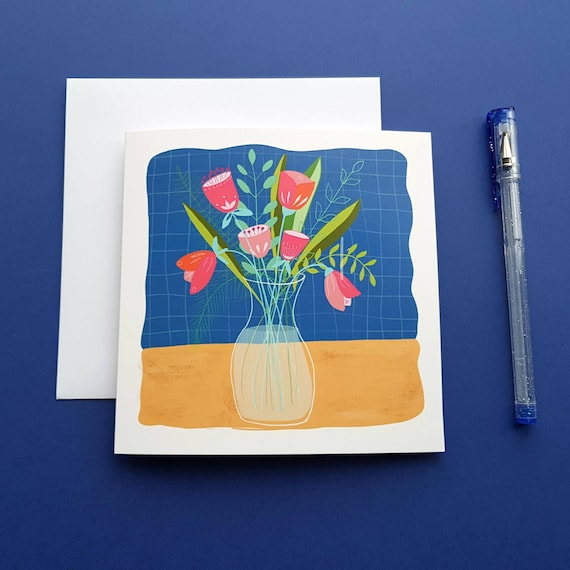 FLORAL GREETING CARD - Digital Illustration of Vase of Flowers