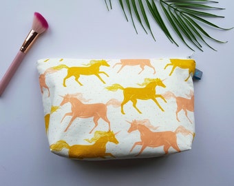 Fun Girly Pastel Unicorn/Horse Large Cosmetic Bag with waterproof lining