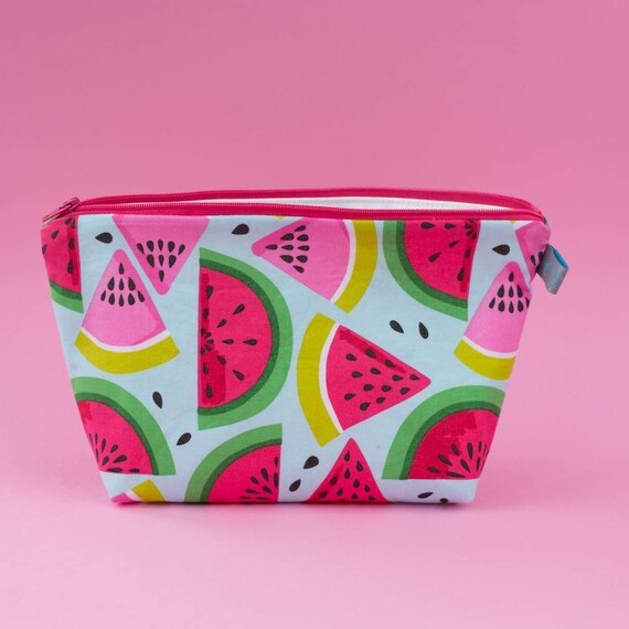 Cosmetic Makeup Bag in watermelon fruit design: 100% cotton, waterproof lining