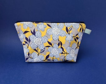 Yellow & Blue Floral Makeup Bag / Cosmetic Bag