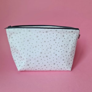 Metallic Silver Star Makeup Bag: Handmade Waterproof Cosmetic Bag